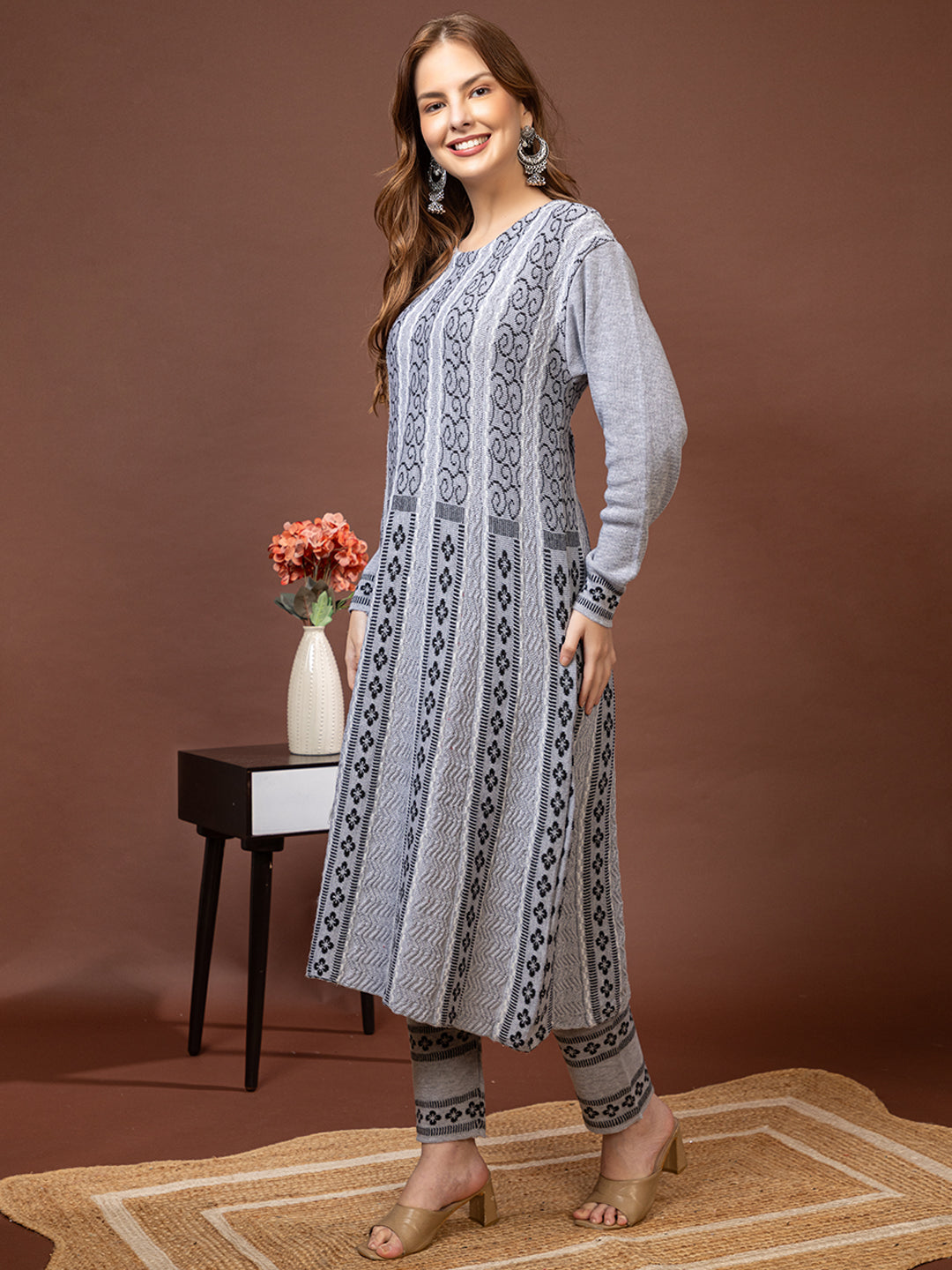TYSORT Women’s Winter Woolen Anarkali Kurta with Palazzo Set| Stylish Warm Ethnic Wear Set for Women