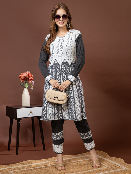 TYSORT Winter Woolen Anarkali Kurta Plazo Set for Womens| Warm Casual Ethnic Wear