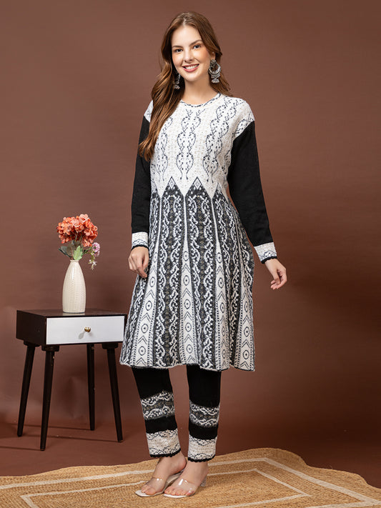 TYSORT Winter Woolen Anarkali Kurta Plazo Set for Womens| Warm Casual Ethnic Wear