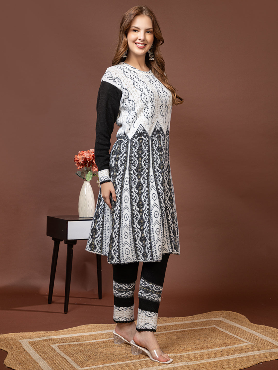 TYSORT Winter Woolen Anarkali Kurta Plazo Set for Womens| Warm Casual Ethnic Wear