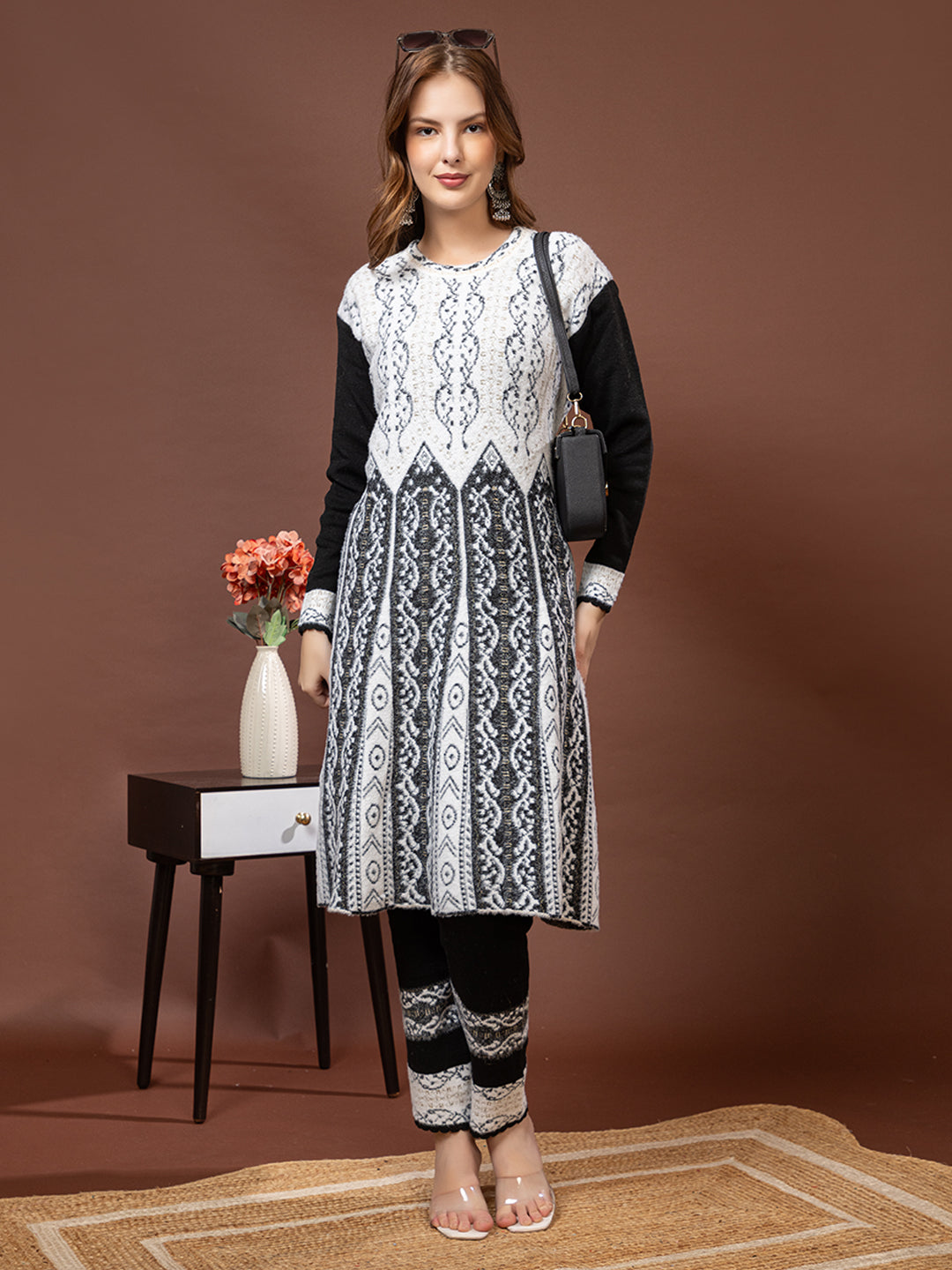 TYSORT Winter Woolen Anarkali Kurta Plazo Set for Womens| Warm Casual Ethnic Wear