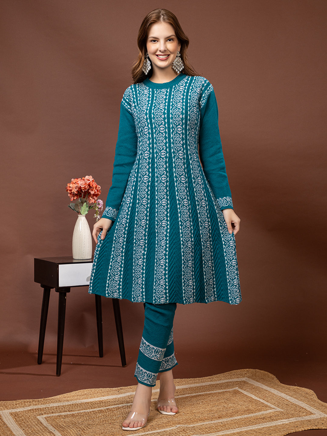 TYSORT Women’s Winter Woolen Anarkali Kurta with Palazzo Set| Stylish Warm Ethnic Wear Set for Women
