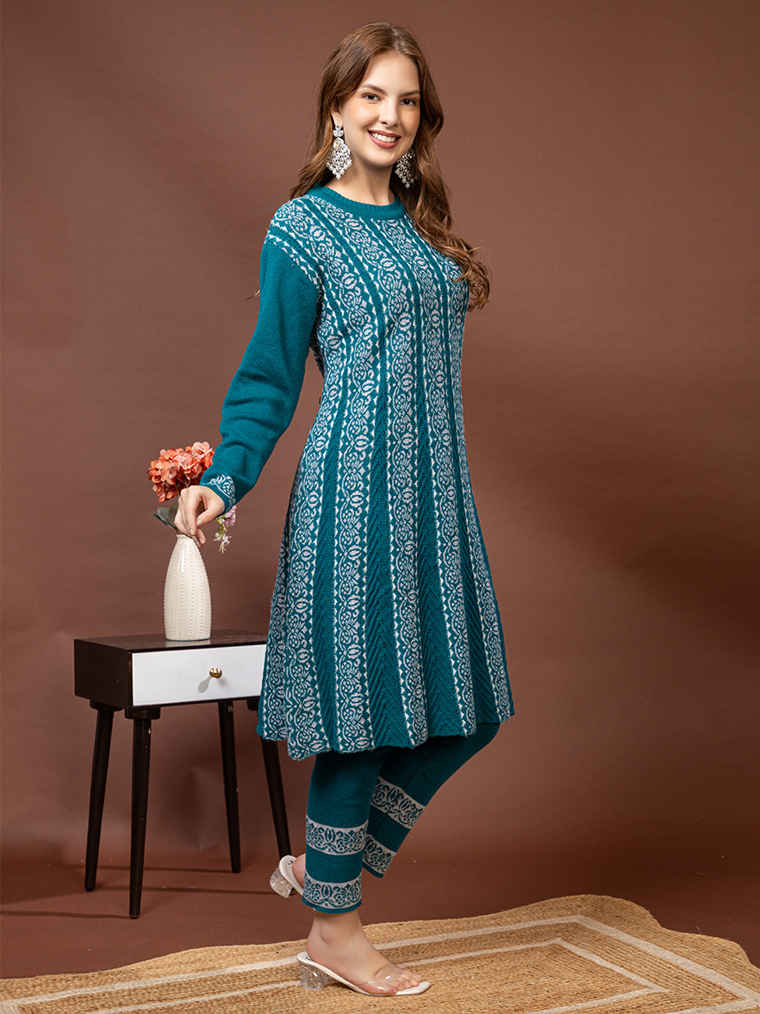 TYSORT Women’s Winter Woolen Anarkali Kurta with Palazzo Set| Stylish Warm Ethnic Wear Set for Women