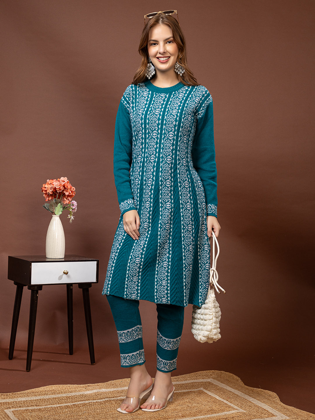 TYSORT Women’s Winter Woolen Anarkali Kurta with Palazzo Set| Stylish Warm Ethnic Wear Set for Women
