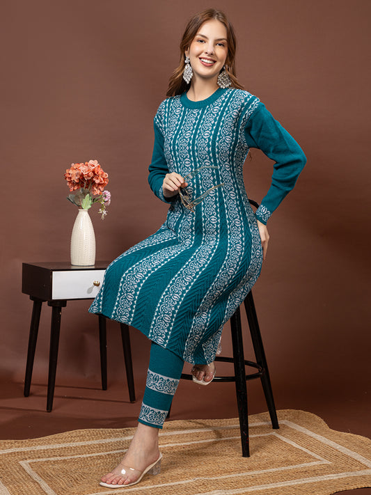 TYSORT Women’s Winter Woolen Anarkali Kurta with Palazzo Set| Stylish Warm Ethnic Wear Set for Women