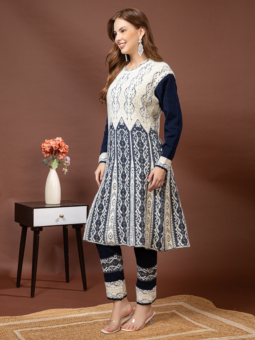 TYSORT Winter Woolen Anarkali Kurta Plazo Set for Womens| Warm Casual Ethnic Wear