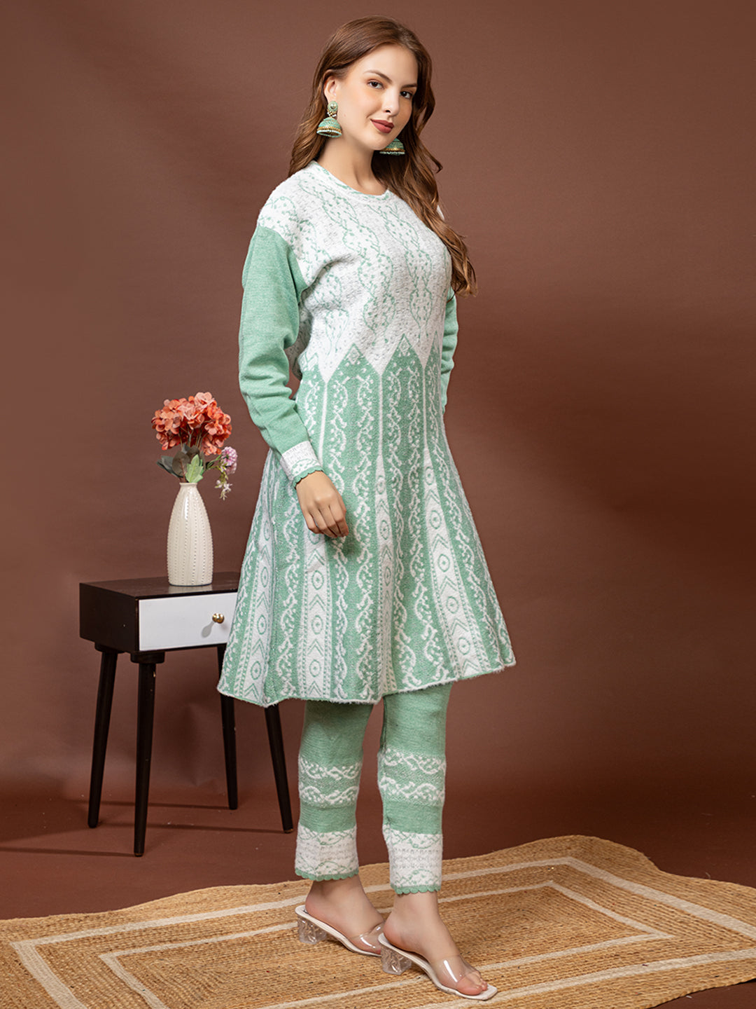 TYSORT Winter Woolen Anarkali Kurta Plazo Set for Womens| Warm Casual Ethnic Wear