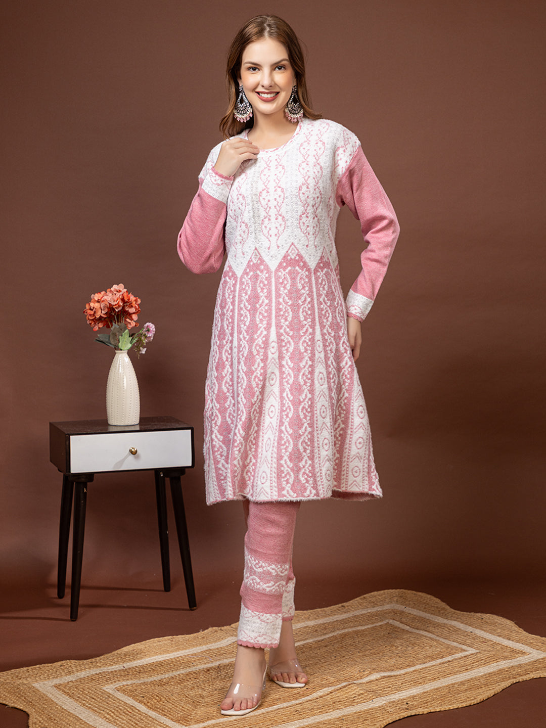 TYSORT Winter Woolen Anarkali Kurta Plazo Set for Womens| Warm Casual Ethnic Wear