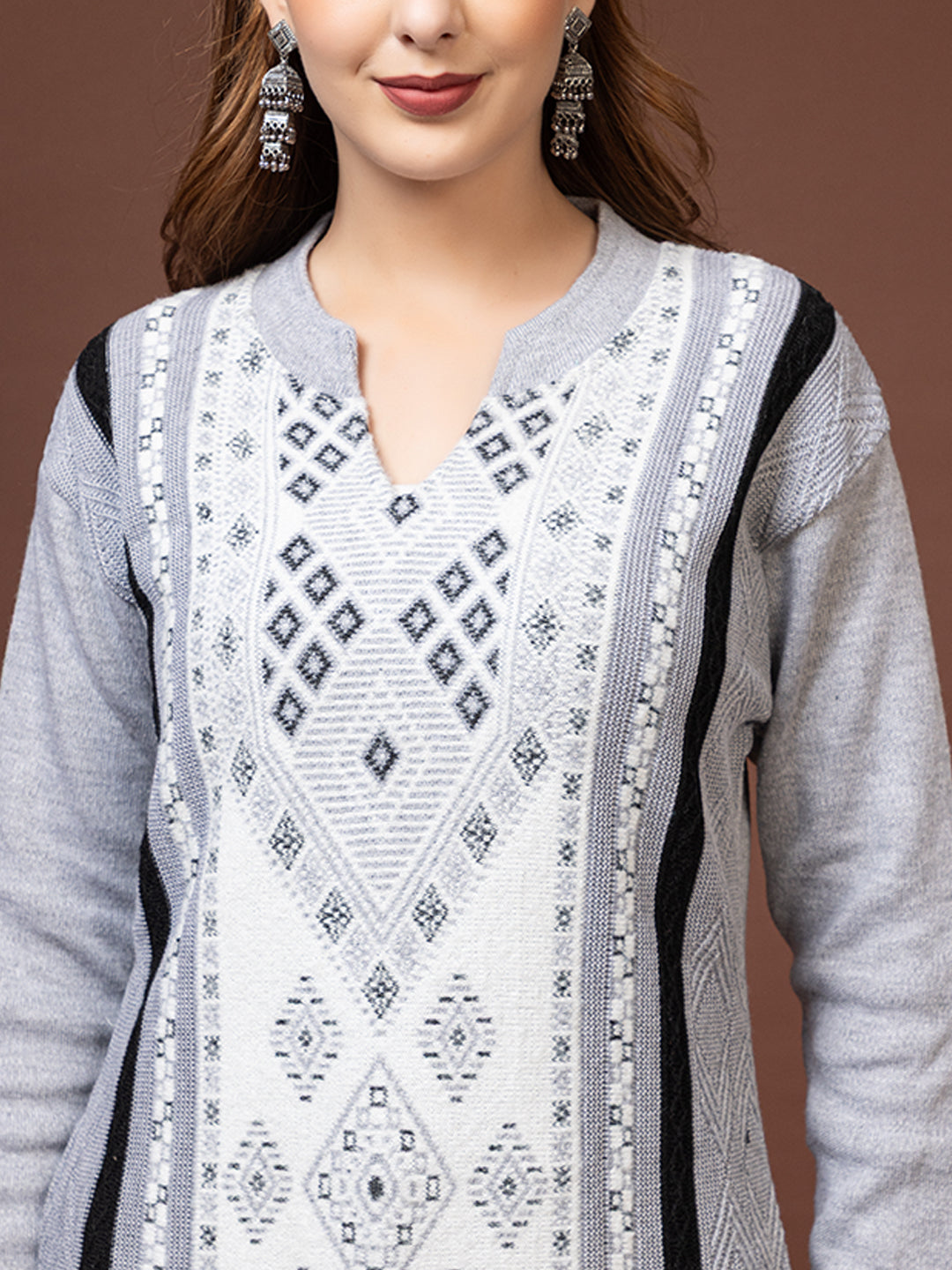 TYSORT Women’s Aline Woolen Winter Kurti | Long Sleeve Embroidered Wool Kurta Tunic Top for Women | Warm Casual Ethnic Wear