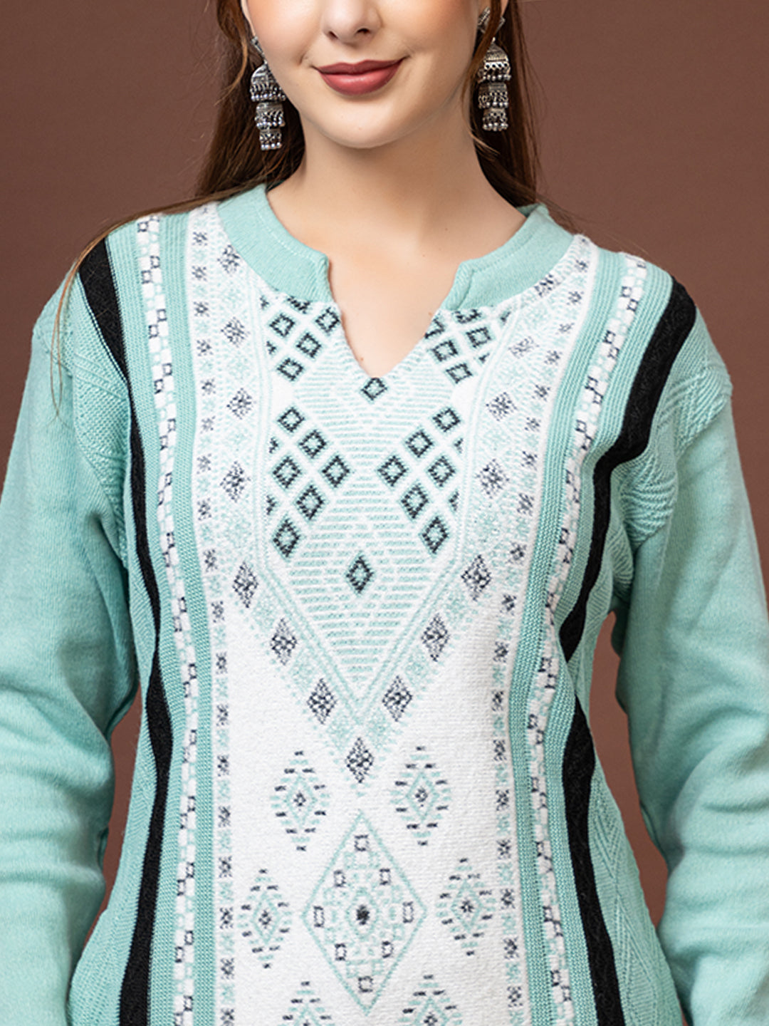 TYSORT Women’s Aline Woolen Winter Kurti | Long Sleeve Embroidered Wool Kurta Tunic Top for Women | Warm Casual Ethnic Wear