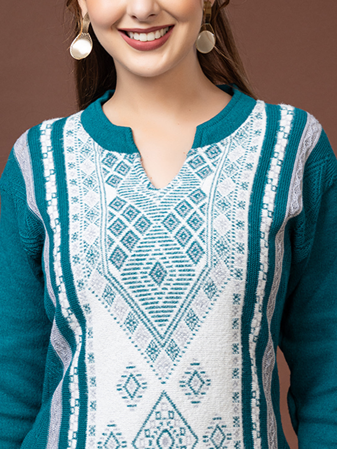 TYSORT Women’s Aline Woolen Winter Kurti | Long Sleeve Embroidered Wool Kurta Tunic Top for Women | Warm Casual Ethnic Wear