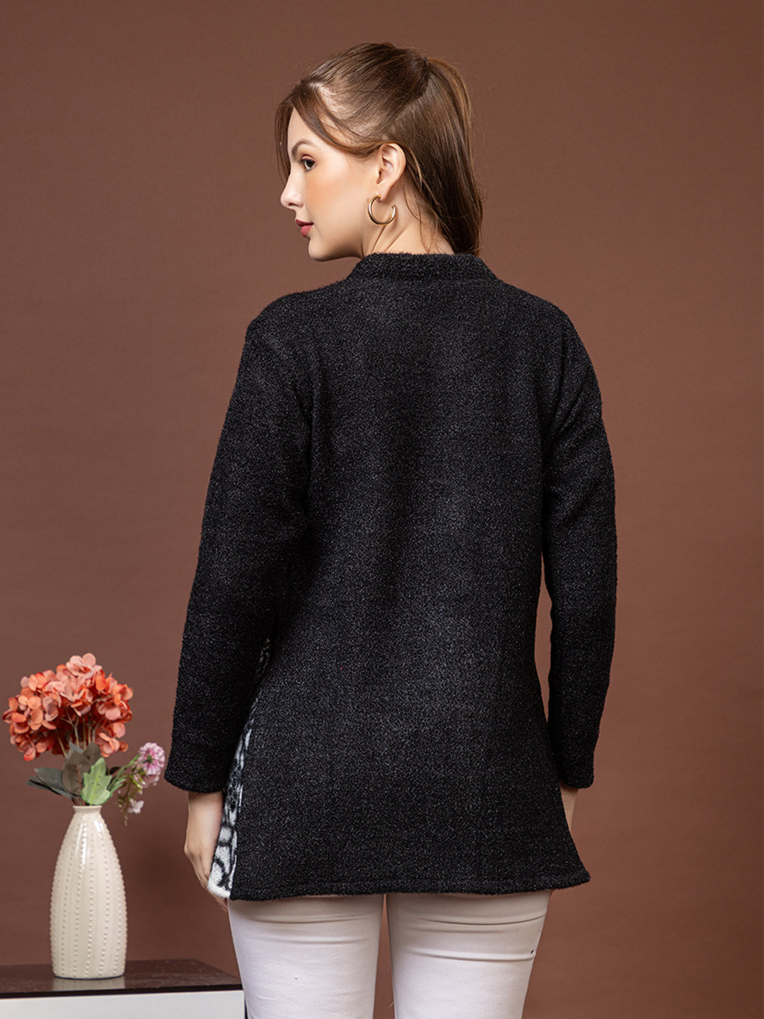 TYSORT Women’s Woolen Round Neck Button Cardigan | Winter Warm Knitted Sweater for Women