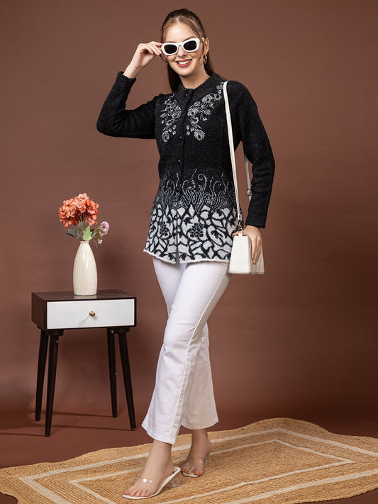 TYSORT Women’s Woolen Round Neck Button Cardigan | Winter Warm Knitted Sweater for Women