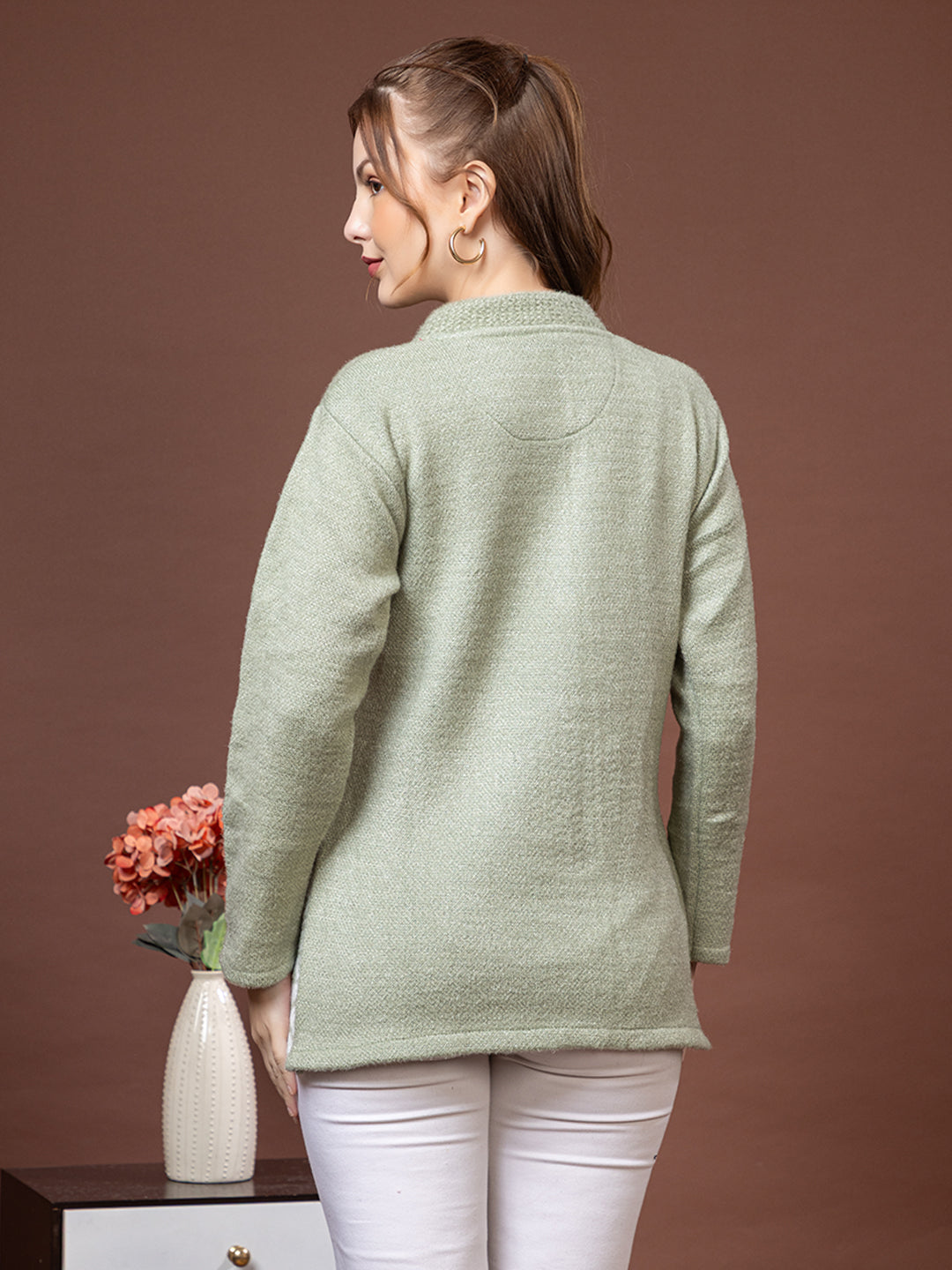 TYSORT Women’s Woolen Round Neck Button Cardigan | Winter Warm Knitted Sweater for Women