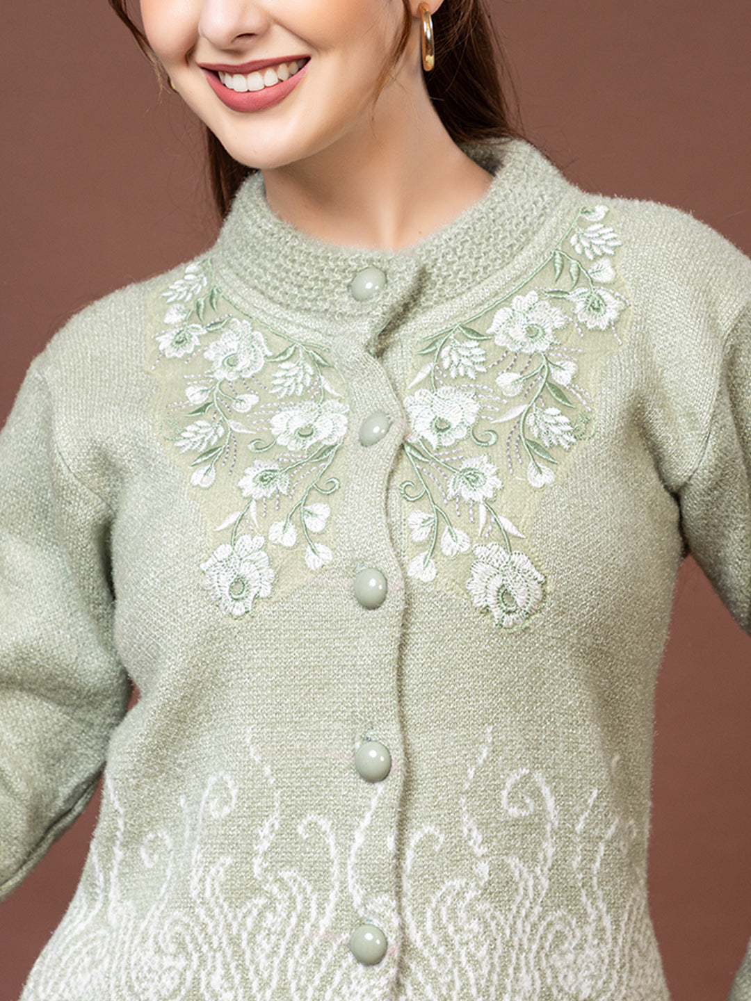TYSORT Women’s Woolen Round Neck Button Cardigan | Winter Warm Knitted Sweater for Women