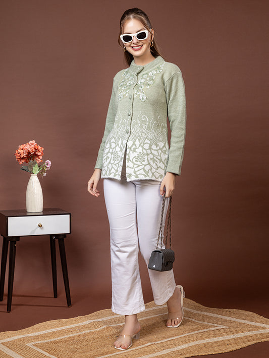 TYSORT Women’s Woolen Round Neck Button Cardigan | Winter Warm Knitted Sweater for Women
