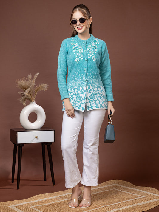TYSORT Women’s Woolen Round Neck Button Cardigan | Winter Warm Knitted Sweater for Women