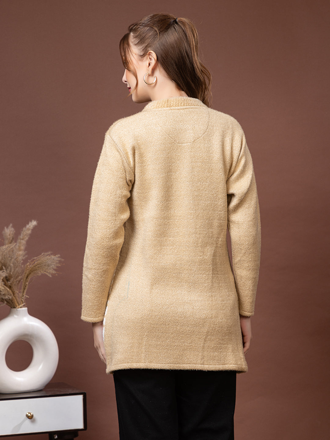 TYSORT Women’s Woolen Round Neck Button Cardigan | Winter Warm Knitted Sweater for Women