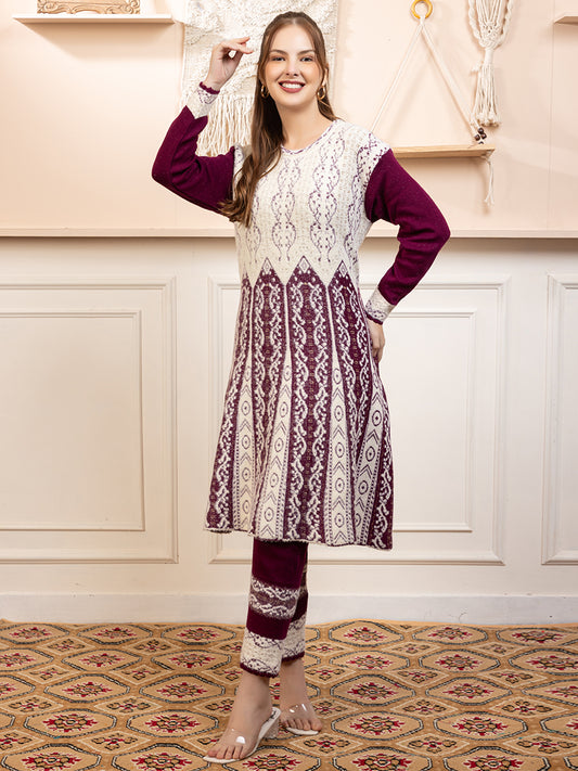TYSORT Winter Woolen Anarkali Kurta Plazo Set for Womens| Warm Casual Ethnic Wear