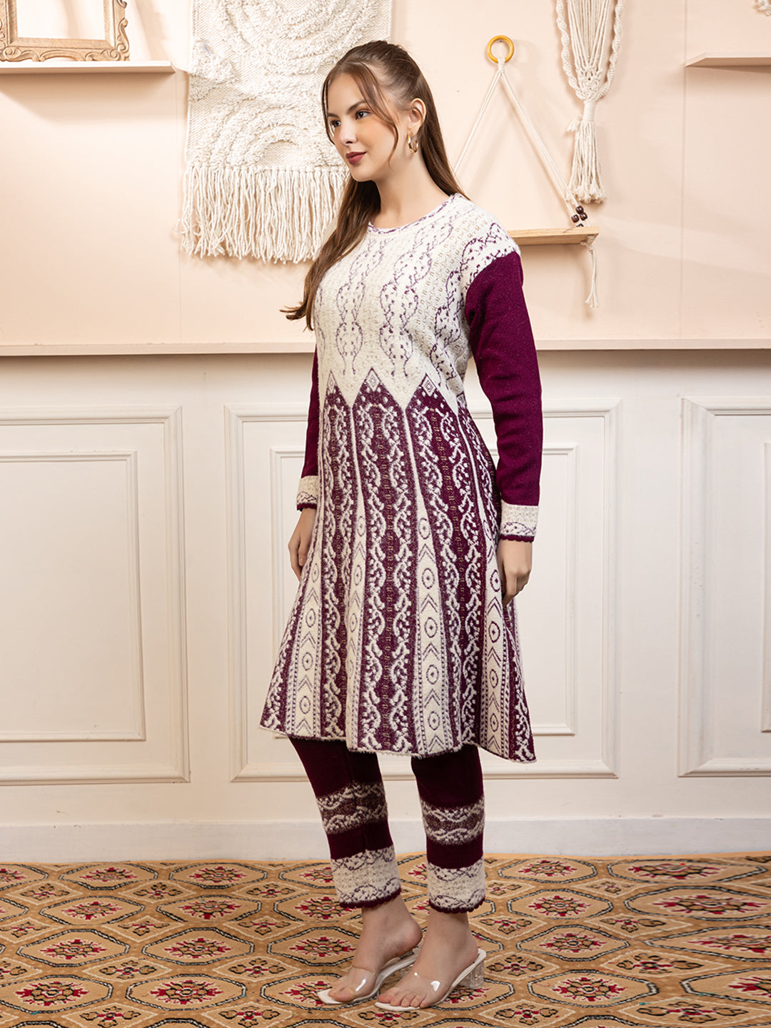 TYSORT Winter Woolen Anarkali Kurta Plazo Set for Womens| Warm Casual Ethnic Wear