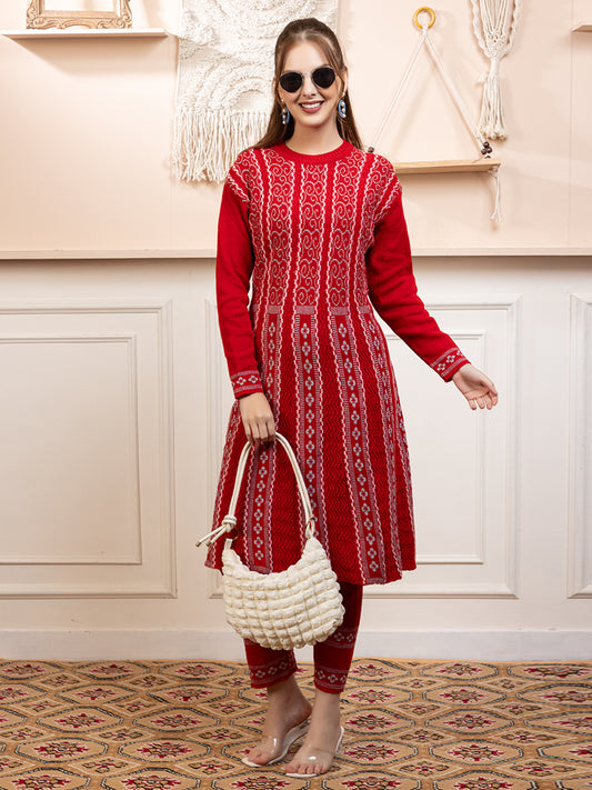 TYSORT Women’s Winter Woolen Anarkali Kurta with Palazzo Set| Stylish Warm Ethnic Wear Set for Women