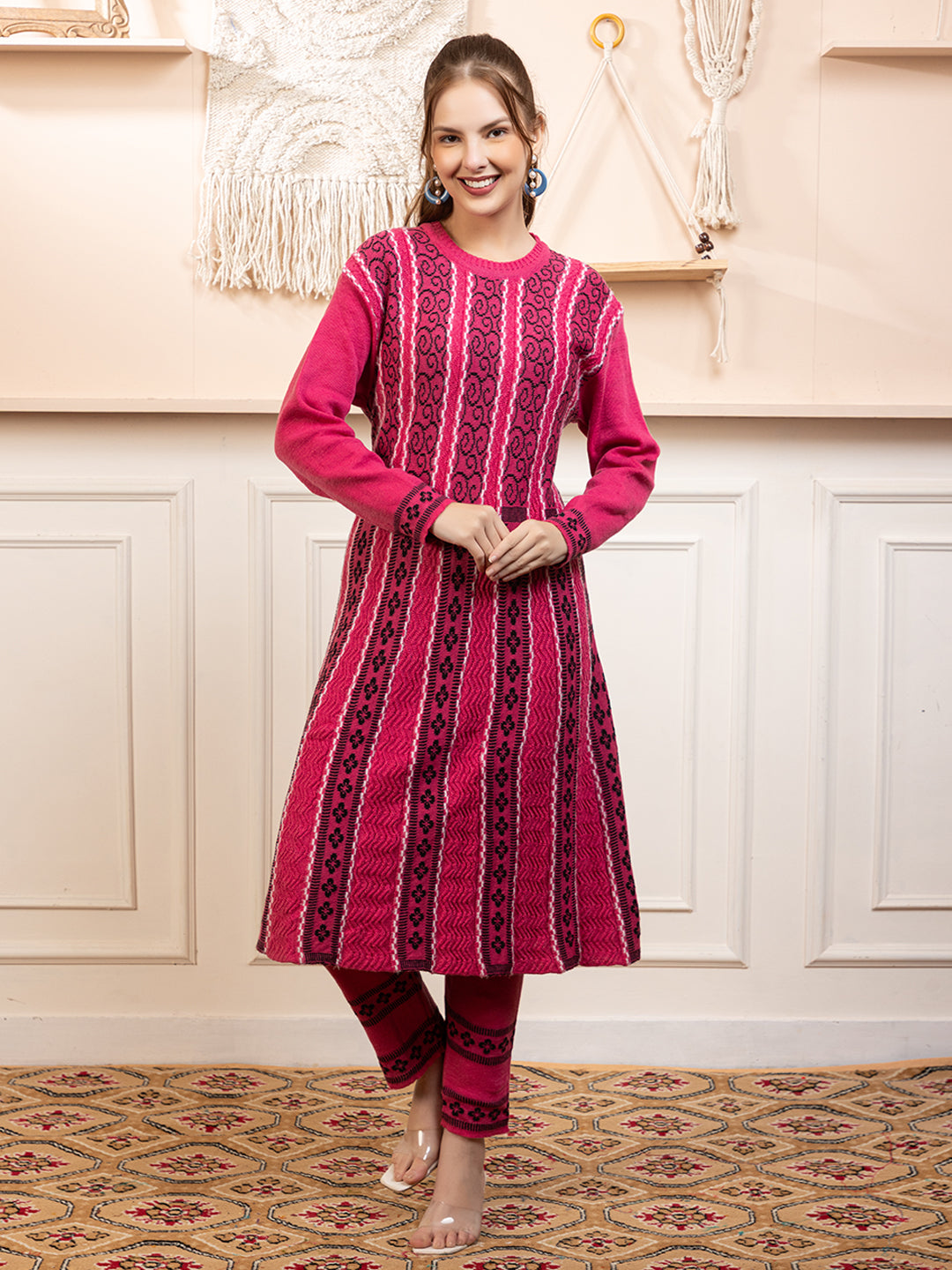 TYSORT Women’s Winter Woolen Anarkali Kurta with Palazzo Set| Stylish Warm Ethnic Wear Set for Women