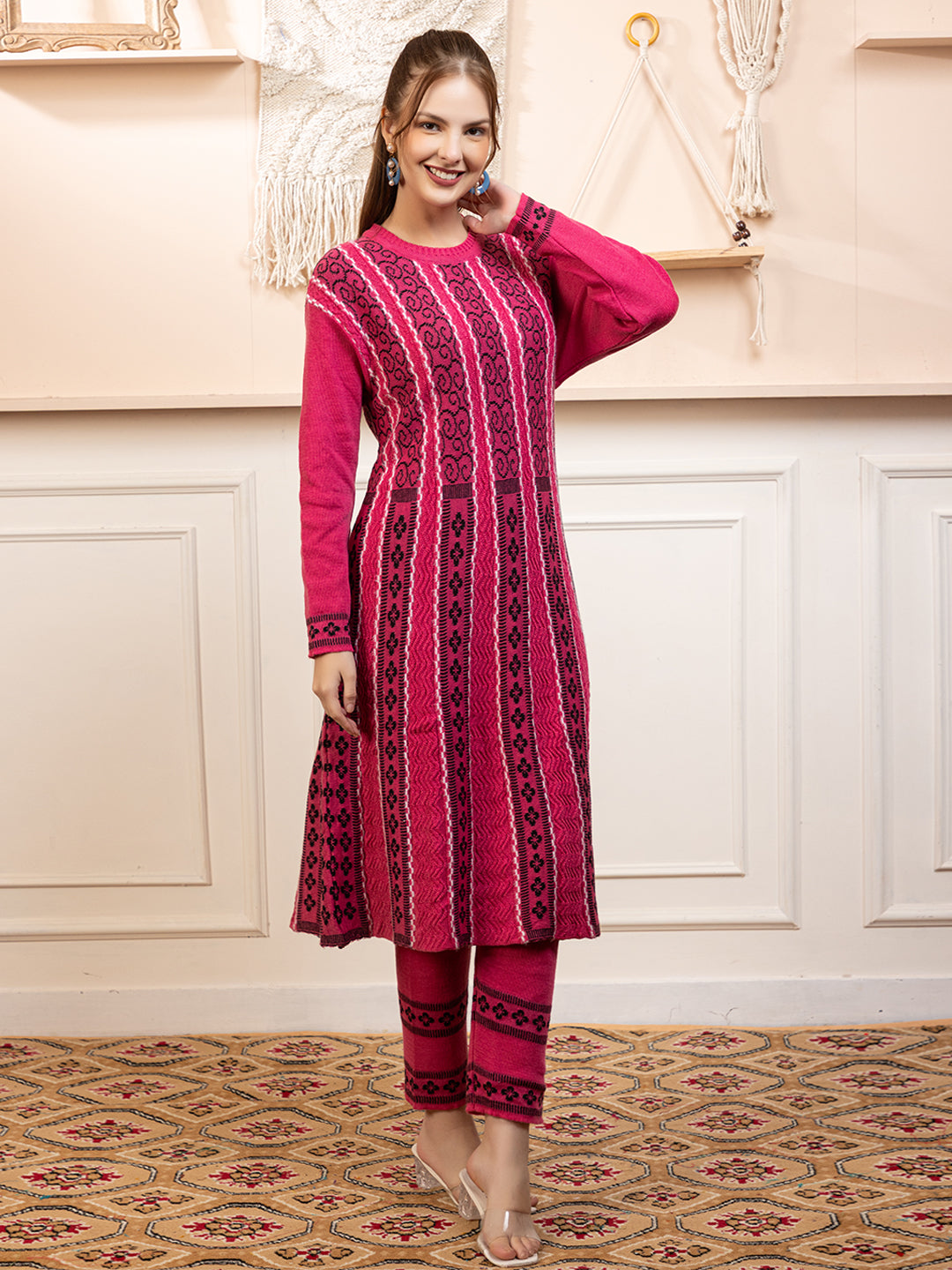 TYSORT Women’s Winter Woolen Anarkali Kurta with Palazzo Set| Stylish Warm Ethnic Wear Set for Women