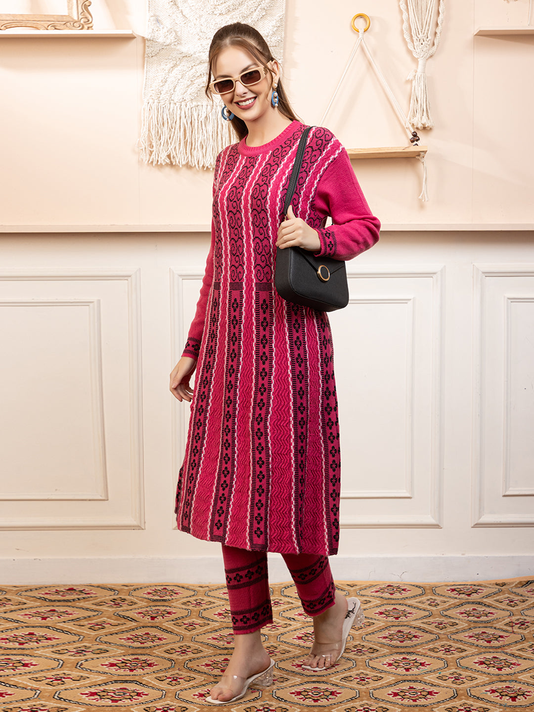TYSORT Women’s Winter Woolen Anarkali Kurta with Palazzo Set| Stylish Warm Ethnic Wear Set for Women