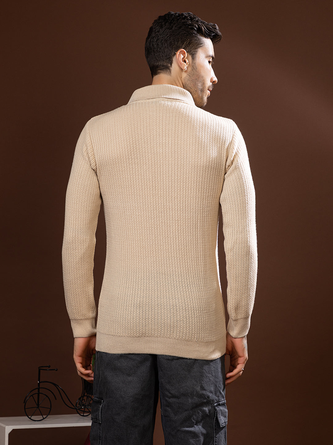 TYSORT Men’s Knitted Polo Sweater Casual Full Sleeve Pullover Sweater with Button Collar.
