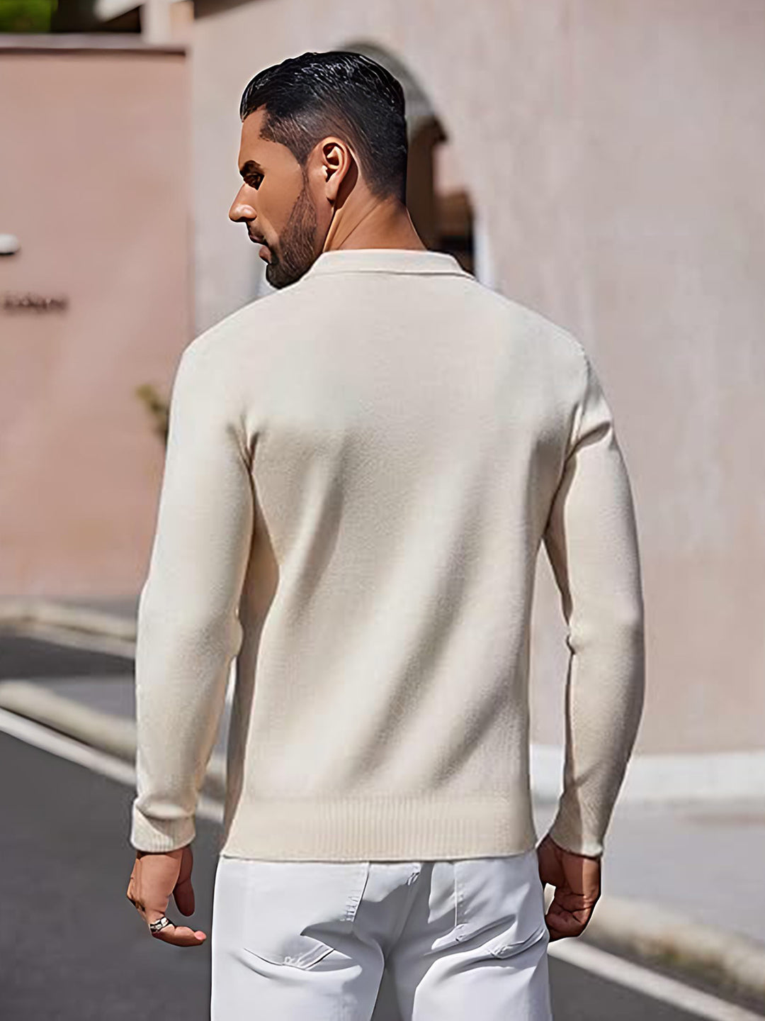 TYSORT Mens Long Sleeve Polo Sweater Knit Polo Casual Heavyweight Thermal Pullover Sweater with Pocket