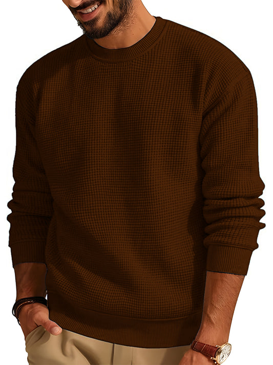 TYSORT Men's Waffle Knit Round Neck Full Sleeve Sweaters Crew Neck Sweater