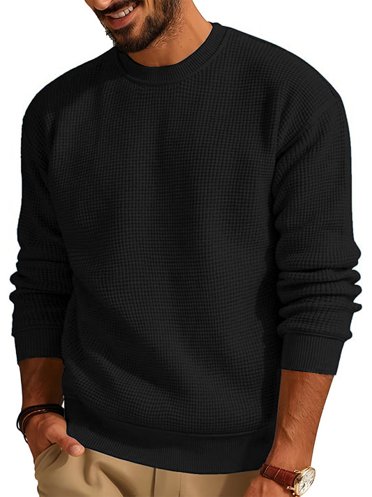 TYSORT Men's Waffle Knit Round Neck Full Sleeve Sweaters Crew Neck Sweater
