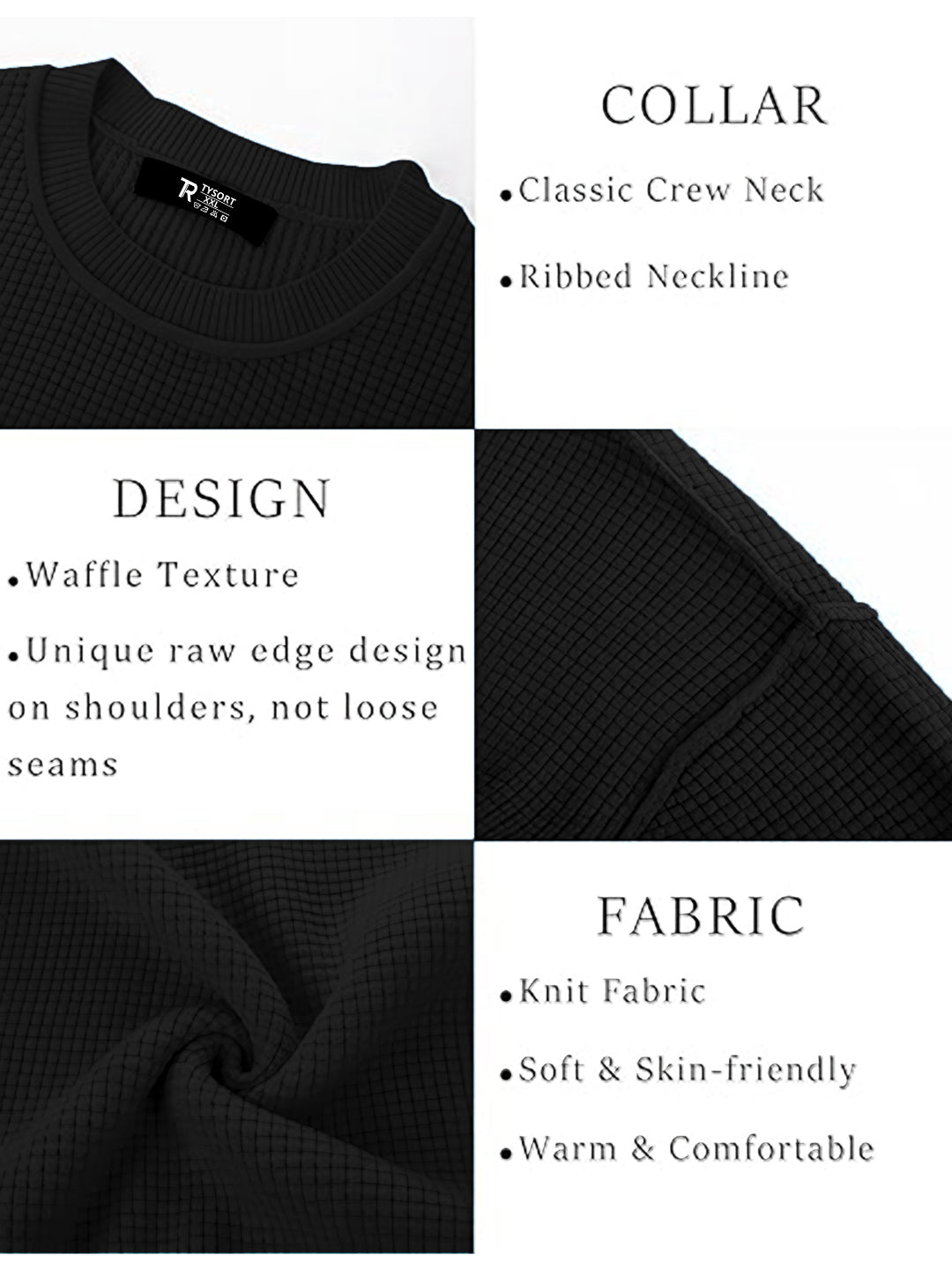 TYSORT Men's Waffle Knit Round Neck Full Sleeve Sweaters Crew Neck Sweater